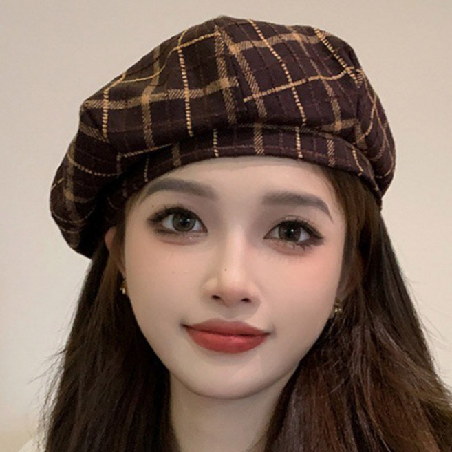 데이즈원 여자 베레모 두건 비니 여성 체크 모자