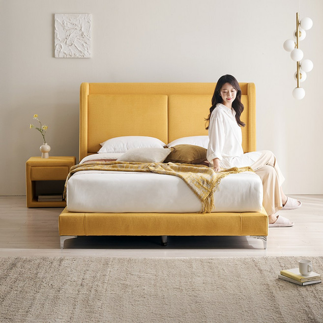 SHERWOOD 루아벨 평상형 LED 패브릭 호텔식 침대프레임 Q(퀸), 스카이블루07