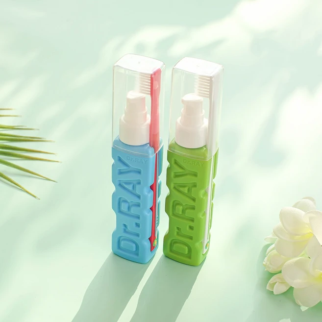 닥터레이 칫솔치약세트 치과용칫솔 휴대용양치세트, 페일블루1개+퓨어그린1개, 1세트 - 쿠팡