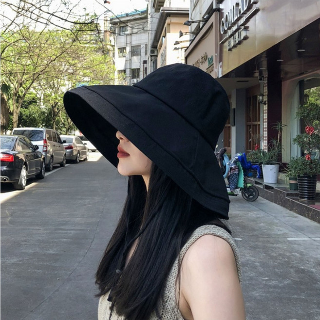 어부 린넨 버킷햇 와이드 자외선 차단 모자 블랙mim97aFW