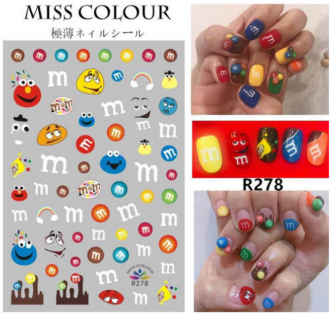네일스티커 스마일 복숭아 M&M 귀여운 네일데칼 캐릭터 워터데칼 썬플라워 엠엔엠, 1개, R278