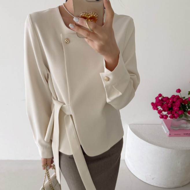 레이디 매직(lady magic) 여성 언발란스 정장핏 허리끈 긴팔 자켓