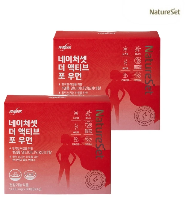 네이처셋 더 액티브 포 우먼 멀티비타민 & 미네랄 60g, 60정, 2개 - 쿠팡