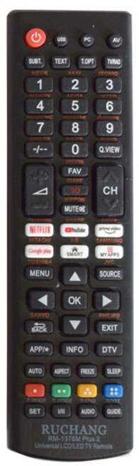 티놀지 삼성 LG 스마트 TV 만능리모컨 RM-1376M2 소니 파나소닉 샤프 중소기업, 1개
