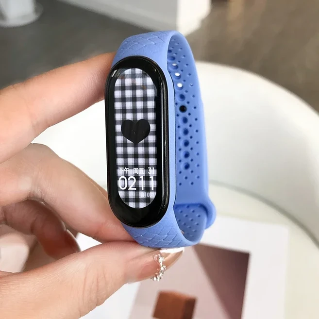 샤오미 미밴드 호환 탄소 섬유 손목밴드 패턴 실리콘 스트랩, 1개, 11 Denim Blue Mi Band 6