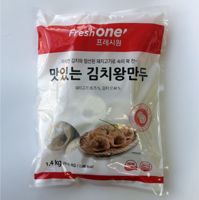 CJ 프레시원 김치 왕만두 1.4kg 식당용만두 찐김치왕만두 만두집만두 만두집손김치만두, 1개