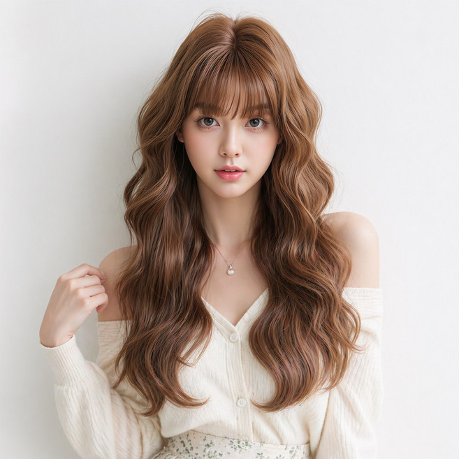 KIRABI 여성 통가발 자연스러운 웨이브 긴머리 S컬 여신펌 롱가발 66cm, 1개, KPE-0522(리넨 밀크티 브라운)