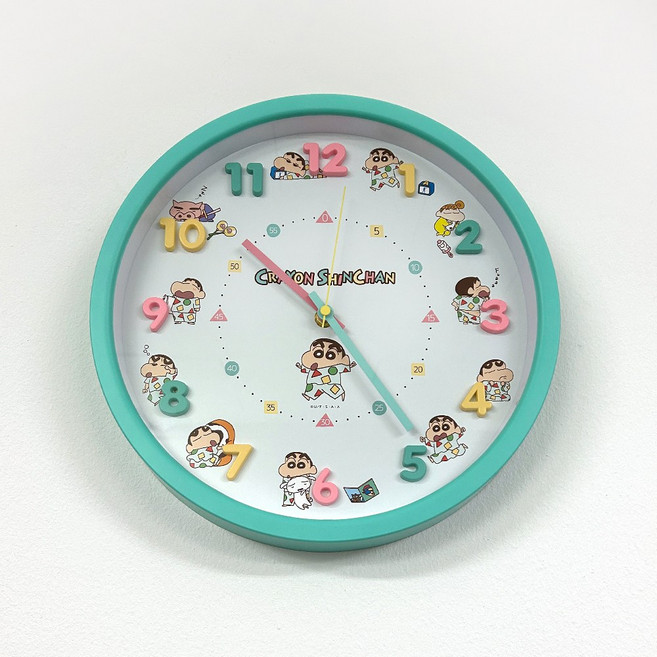 일본 정품 짱구 벽시계 교육용 인테리어 무소음 시계, 민트