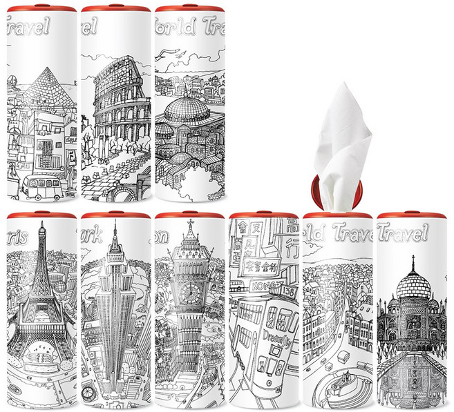 선물세트 9P [세계도시여행2] / 대나무 티슈 슬림티슈 컬러링티슈 인테리어티슈, 1세트, 9개입