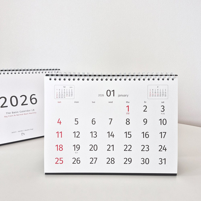 2026 모뉴 더베이직 캘린더 LB (대형달력 큰숫자 큰글씨 칸넓은 메모 업무 사무실 학교 스케줄러 심플 탁상달력), 1개