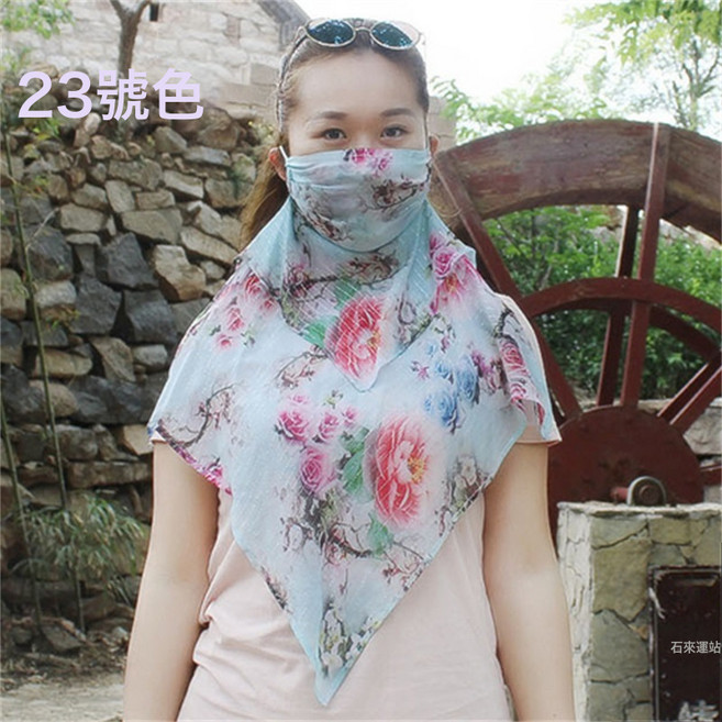 真絲防曬口罩護頸女桑蠶絲面罩透氣騎車雙層遮臉絲巾面紗夏季圍巾