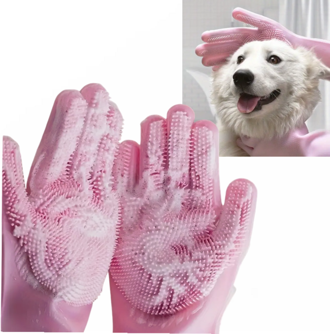 케어웰펫 강아지 고양이 죽은털 제거 물림방지 목욕장갑 브러쉬 샤워장갑 13x34cm, 1세트, 핑크