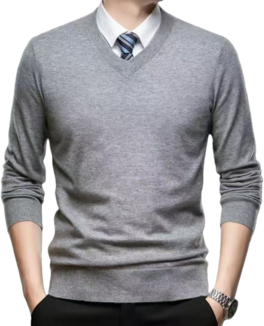 Makone 남성 가을 겨울 브이넥 풀오버 니트 티셔츠 솔리드 심플 스웨터