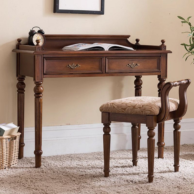 고무나무 데스크 우드 원목 엔틱 책상 빈티지 서재 1000, B. 호두나무 책상 + 의자