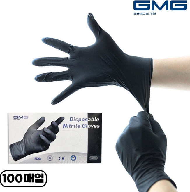 GMG 안찢어지는 니트릴장갑 블랙 L 100개입, 1개