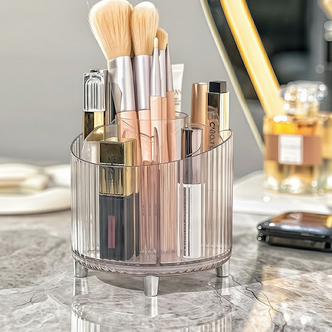 360도 회전 정리함 화장품 수납 브러시 연필꽂이 책상 정리 다용도 오거나이저, 투명