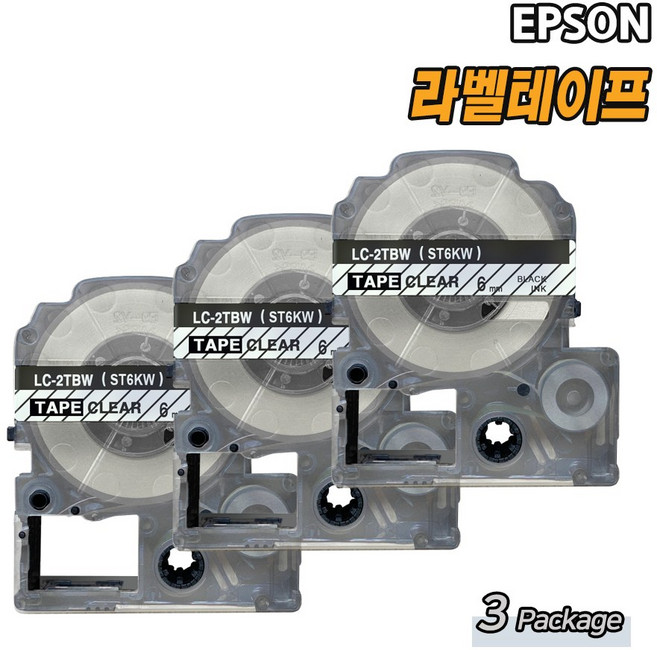 올데이컴퍼니 엡손 호환 라벨프린터 라벨테이프 6 9 12 18 24 36 mm 라벨지, 6mm, 3PAC, 투명바탕/검정글자
