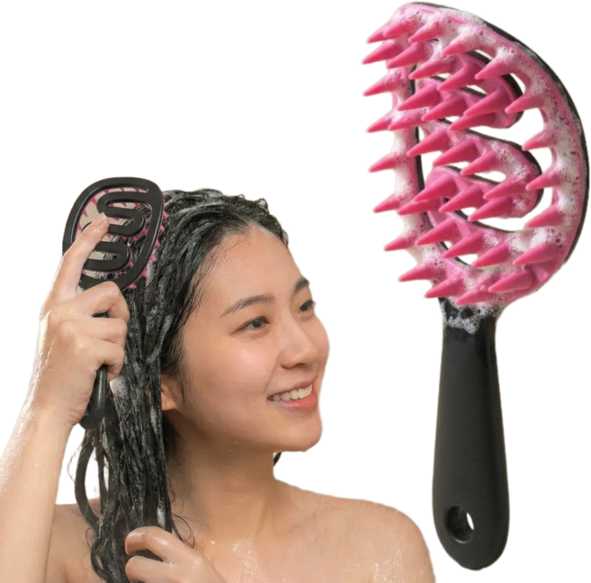 헤이데야 두피 마사지 머리감는 브러쉬 두피스케일링 실리콘 샴푸빗, 1개, 핑크