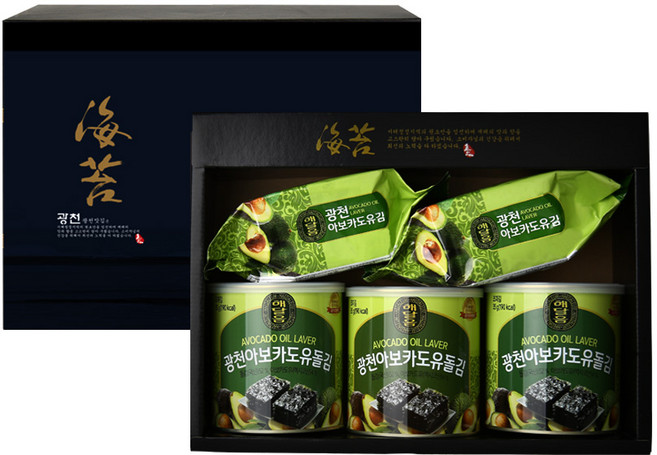 선물세트 국내산 광천 해달음 아보카도유 돌김 35g 캔김, 3캔2봉