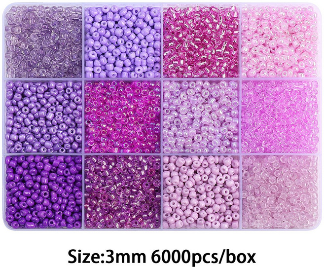 리리아트 3mm 시드비즈 12색 세트 비즈팔찌 반지 만들기 재료, 1개, 보라