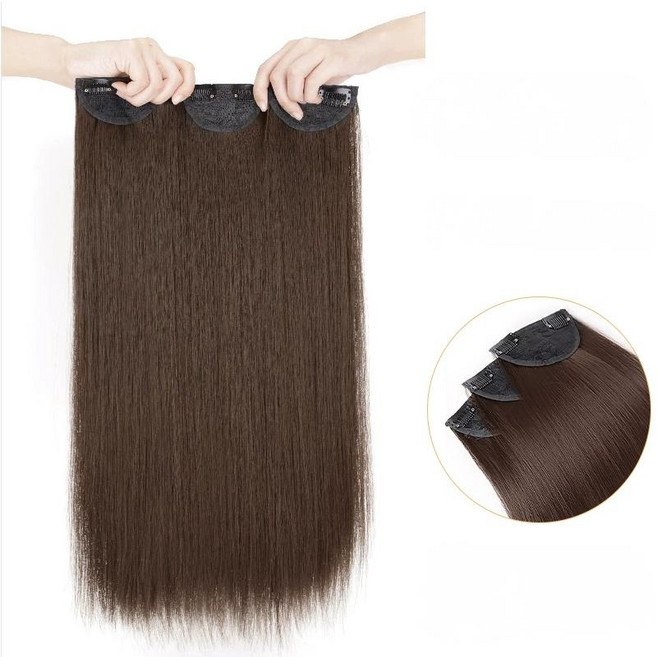 [재고 정리 세일]상덕 젤리펌 붙임머리 긴 머리 똑딱이 단추 부분 생머리 60cm, 3개, 라이트브라운