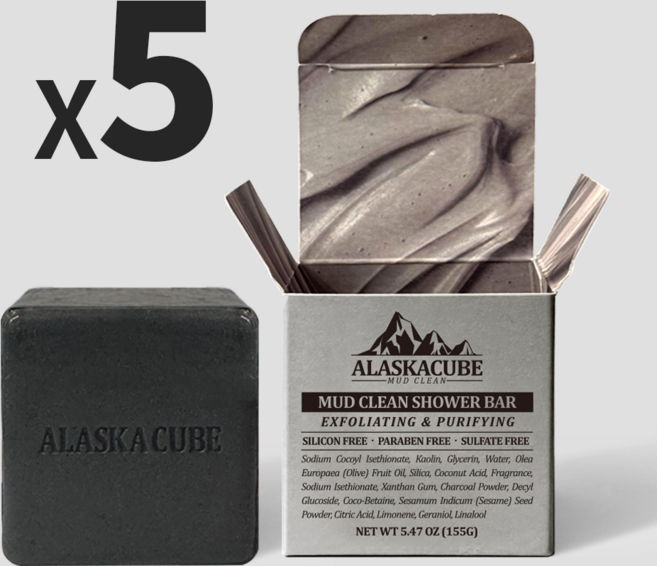 알래스카큐브 머드클린 멜팅팩바 모공 피지 케어 블랙솝 머드비누, 155g, 5개입