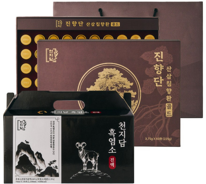 천지담 진향단 산삼 침향환 60환+흑염소 진액 건강 선물세트