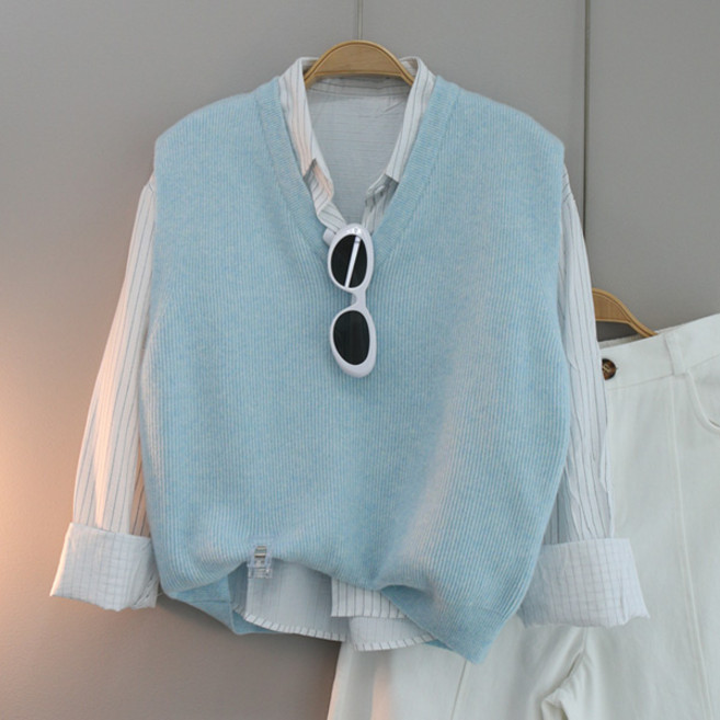 달콩 여성 러시브이넥니트조끼 국내제작 니트 베스트