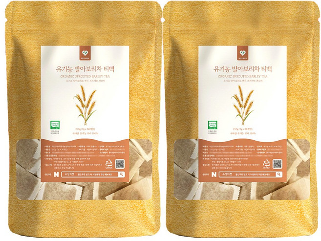 국산 유기농 볶은 보리차 티백 저온로스팅 주전자용 아기보리차, 2개, 30개입, 7g