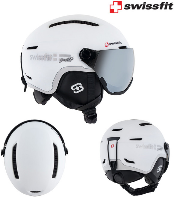 스위스핏 스키 보드 아시안핏 라피네 바이저 고글일체형 헬멧, 바이저헬멧_화이트, 여성&청소년용 M(53cm~58cm), 1개