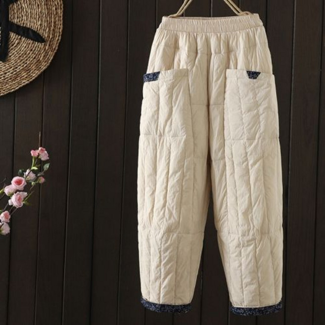 빅사이즈 여성 캐주얼 와이드 누빔 패딩 팬츠 겨울 도톰 보온 방한 팬츠 따뜻한 9부 솜 퀼팅바지 데일리룩