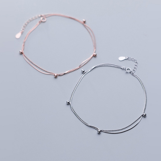 에르모사제이 A022 데일리 여자 스네이크 레이어드 로즈골드 뱀줄 두줄 은 볼 발찌