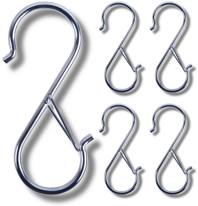 생활해랑 잠금형 S자 고리 걸이, 5개, 실버