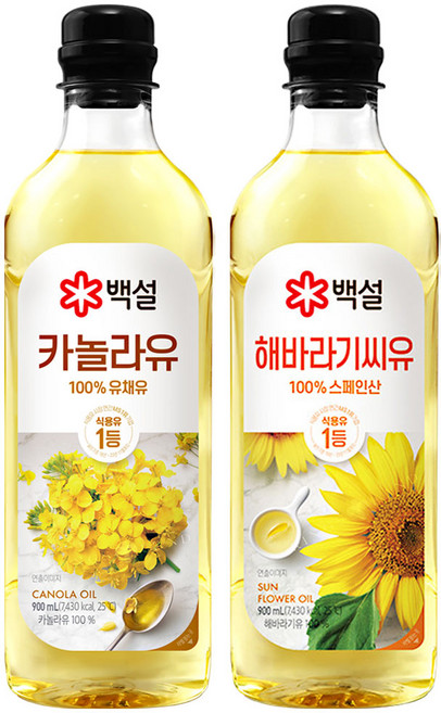 백설 카놀라유900ml 1 + 해바라기씨유 900ml 1, 1개, 900ml