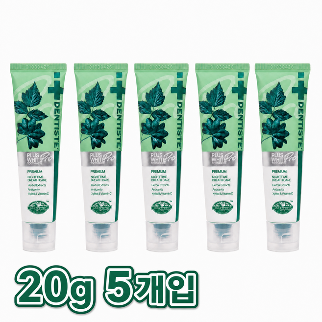 덴티스테 플러스화이트 프로 휴대용 치약, 20g, 5개