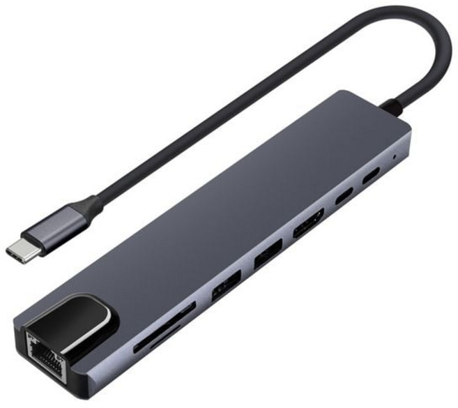 8in1 C타입 to USB 3.0멀티허브 4K HDMI 듀얼 모니터 미러링 RJ45 PD충전 랜카드 SD 카드리더기 PC 노트북, 본상품