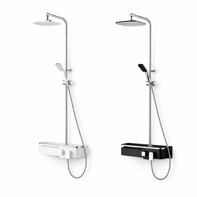 설치영상포함 무타공 선반형 해바라기 샤워기, 1개, 블랙