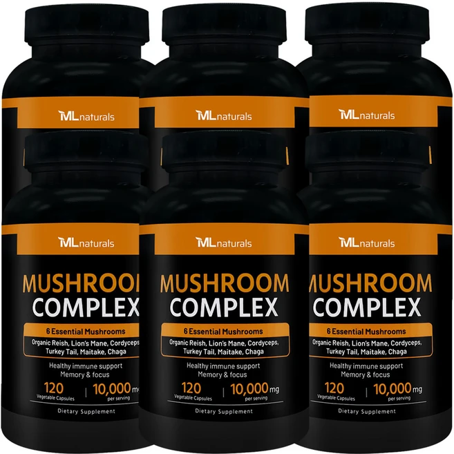 [미국빠른직구] 신제품 마이라이프 내추럴스 버섯 컴플렉스 10 000 mg (동충하초 영지버섯 노루궁뎅이버섯 구름버섯 차가버섯 잎새버섯), 6병, 120정 - 쿠팡