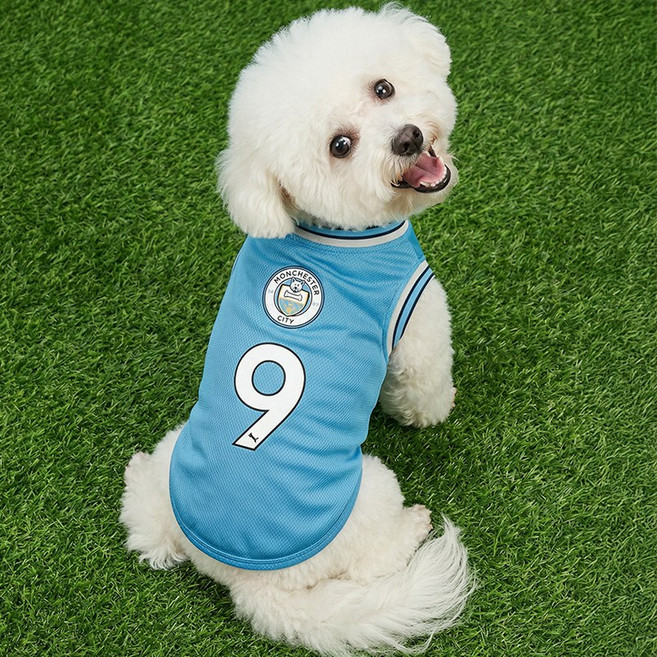 마몽펫즈 반려동물 강아지 축구 리그 유니폼 여름 메쉬 나시, 1개, 몽체스터_스카이