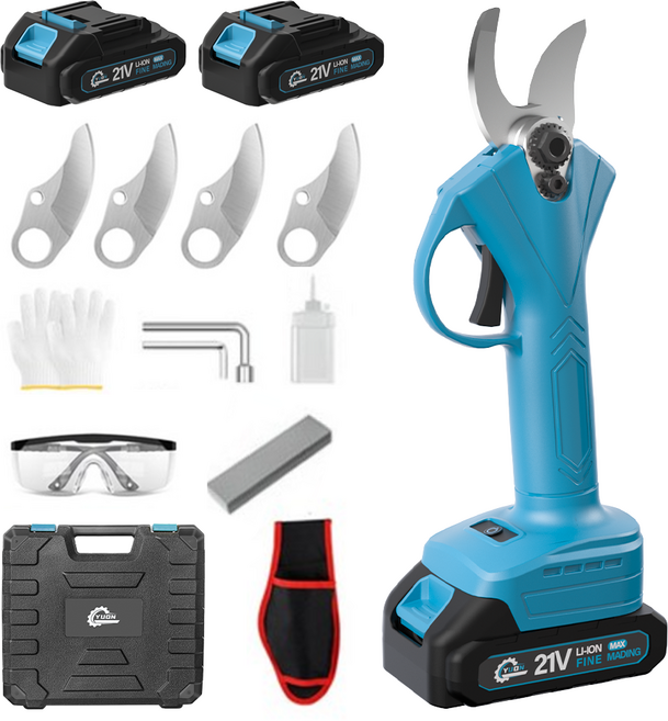 YUON 전기 전동 충전 전지가위 21V 풀세트 28mm 충전식 정전 고지 나무 가지치기, 1개