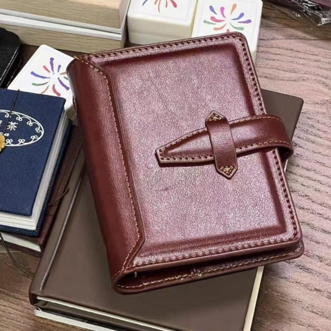 오키지 빈티지 브라운 가죽 핸디 다이어리 M5 5공 바인더, 1개, 무지