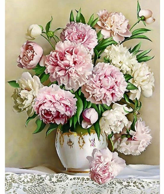 심스타 실십자수 해바라기 장미 모란 꽃 12종 프린트 도안 패키지, 1개, 2번 모란꽃화병(면사)