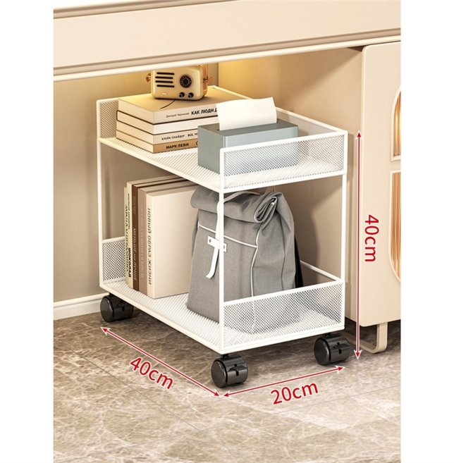 헤토르누 이동식 수납 트롤리 책장 북카트 정리선반, 흰색, 2단