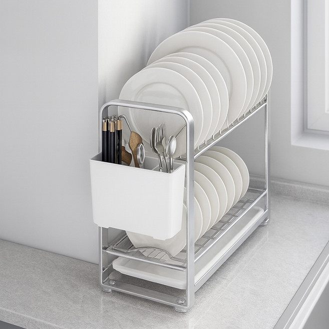 오가니키친 틈새 공략 초슬림 스테인리스 식기건조대, 1개, 실버, 2단