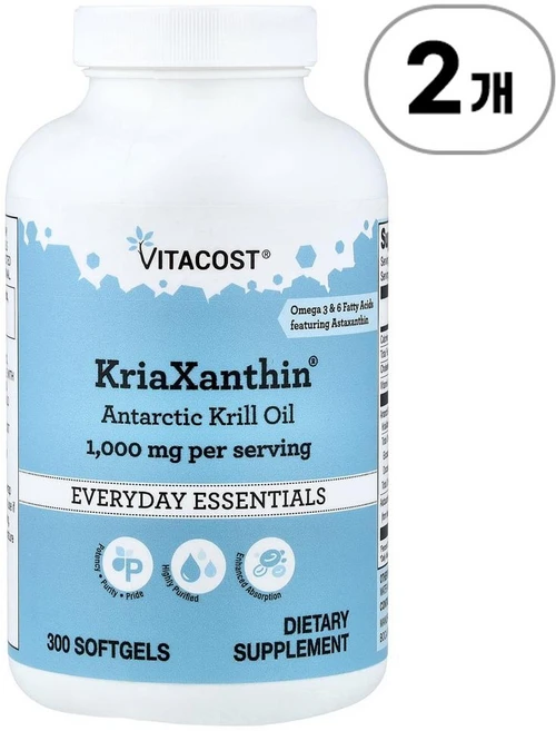 비타코스트 크리아잔틴 남극 크릴 오일 Vitacost KriaXanthin® Antarctic Krill Oil 300정, 2개 - 쿠팡