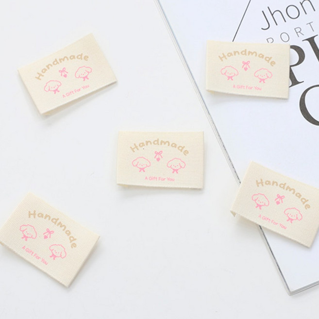 릴리패브릭 장식 라벨 핸드메이드 체리와 곰돌이 면라벨, 5개, 강아지 커플