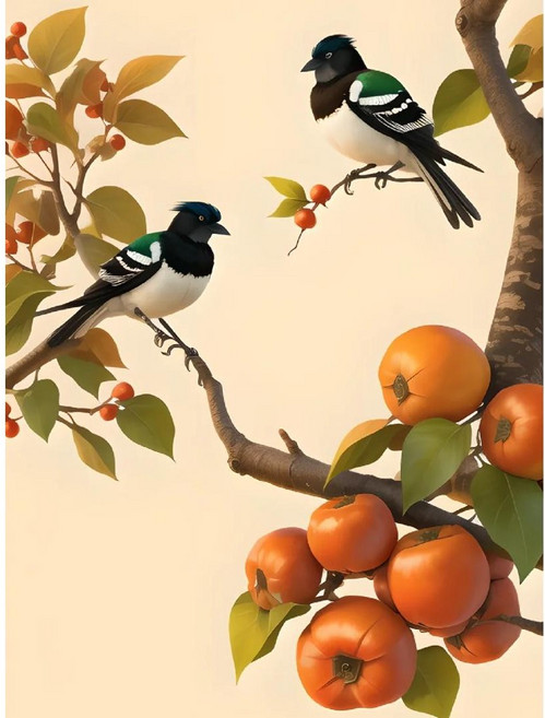 까치부부와 홍시 풍수지리 조각퍼즐 뜻대로 된 감 희작 희소식 들어와 재물복 행운 가득 직소퍼즐 300 500 700 1000 1500피스, 까치부부와 홍시 선택10