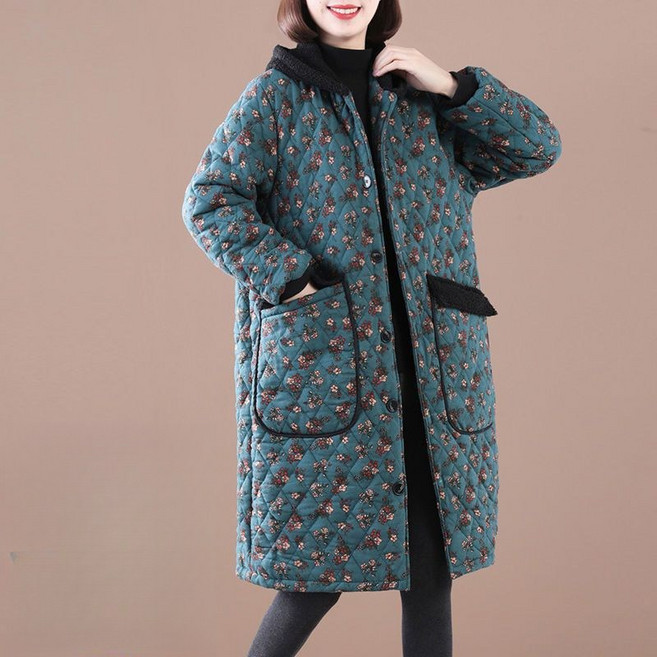 COSYEVNO 여자 패딩 겨울 후드 플라워 패딩 빅사이즈 패션 캐주얼 보온 40-50대 엄마 하프코트 CXJcmfN-06
