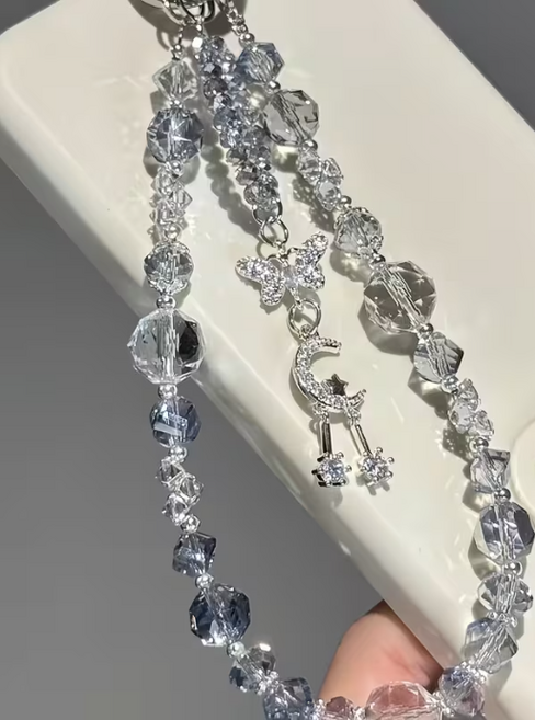 크리스탈 비즈 핸드 스트랩 폰 케이스 키링 가방 펜던트 체인, 1개