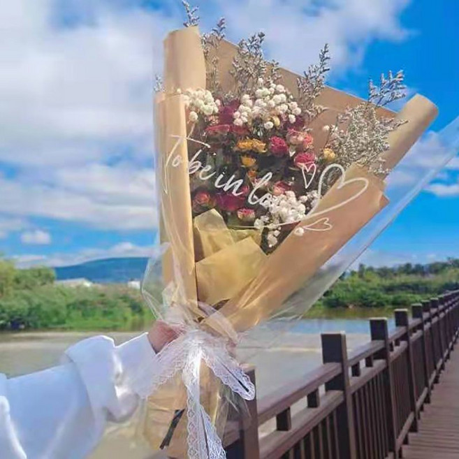 玫瑰干花花束 滿天星 拍照生日禮物, 1個, 【牛皮紙D】